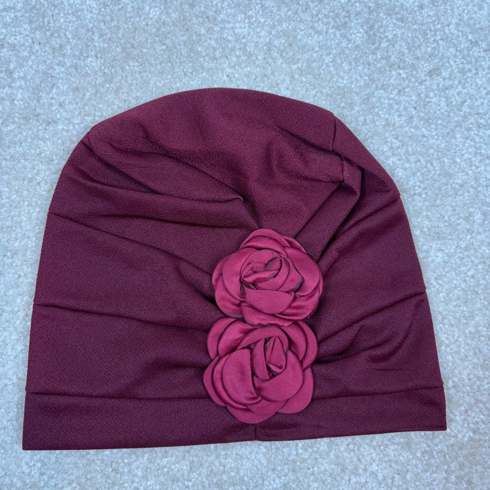 Elegant Red Turban Headwrap‎ with Double Rose Embellishment NEW